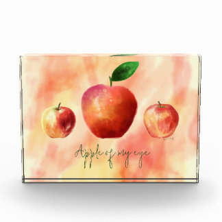 Rustic Watercolor Three Apples 'Apple of My Eye' Photo Block