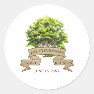 Rustic Watercolor Tree Family Reunion  Classic Round Sticker