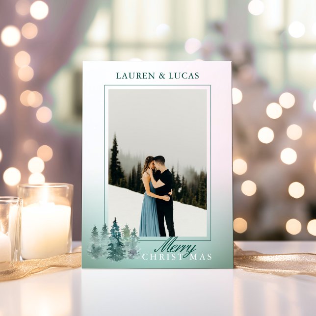 Rustic Watercolor Tree Holiday Christmas PHOTO Card (Rustic Watercolor Tree Holiday Christmas PHOTO | First Married)