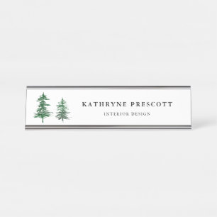 Rustic Watercolor Trees Woodland Personalised Desk Name Plate