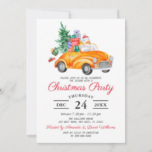 Rustic Watercolor Truck Christmas Party Invitation