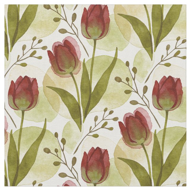 Rustic Watercolor Tulip Floral Pattern MH26 Fabric (Close Up)