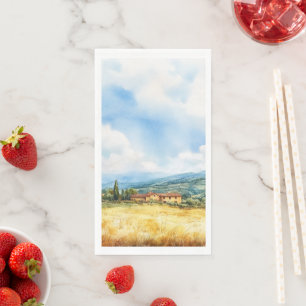Rustic Watercolor Tuscan Mediterranean Countryside Napkin