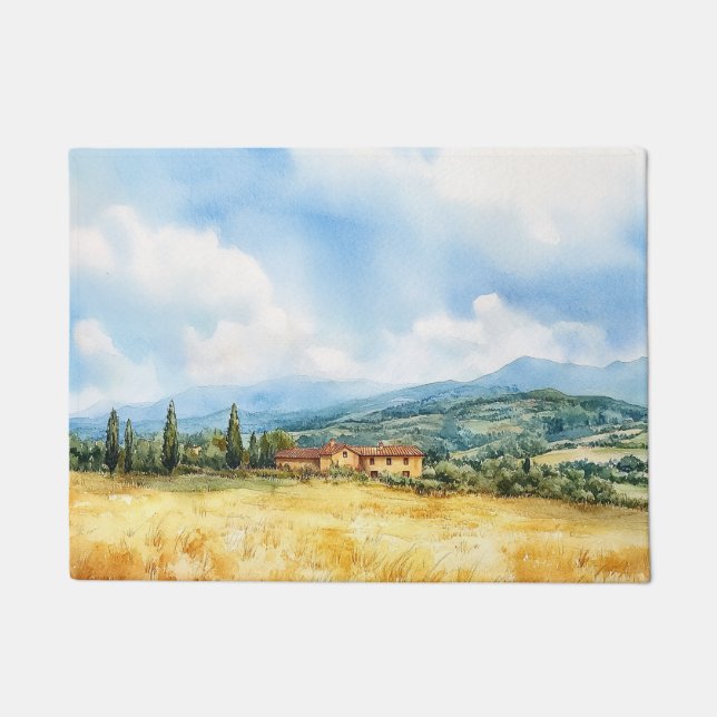 Rustic Watercolor Tuscan Mediterranean Doormat (Front)