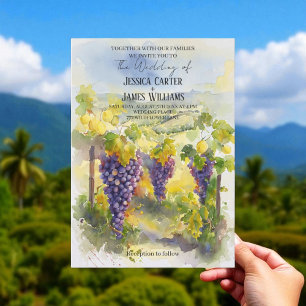 Rustic Watercolor Tuscany Grapes Vineyard Wedding Invitation