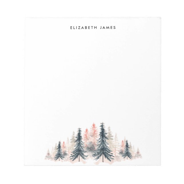 Rustic Watercolor Urban Pine Trees Personalised  Notepad (Front)