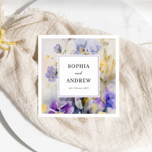 Rustic Watercolor Violets Wedding Napkin