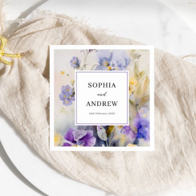 Rustic Watercolor Violets Wedding  Napkin (Creator Uploaded)