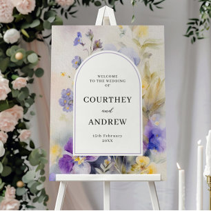 Rustic Watercolor Violets Wedding Welcome Poster