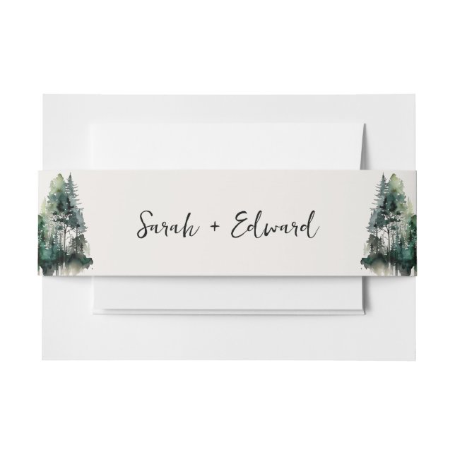 Rustic Watercolor Wedding Invitation Belly Band  (Front Example)