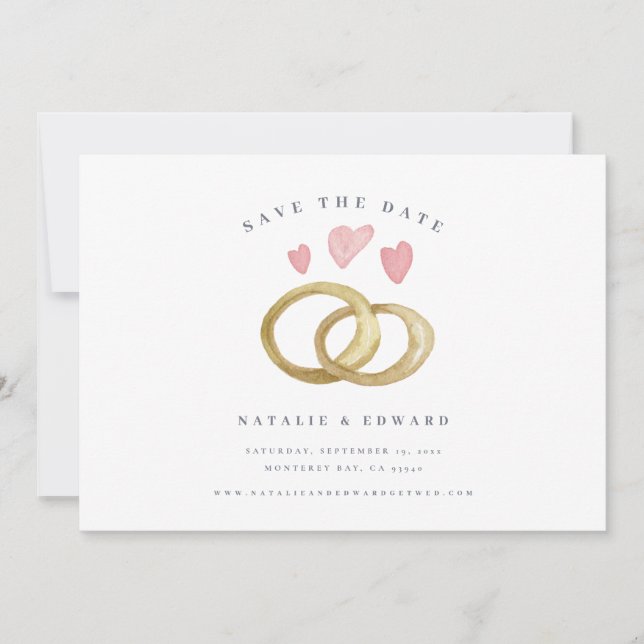 rustic watercolor wedding ring save the date (Front)