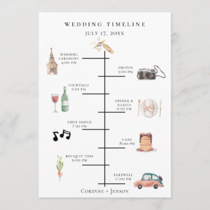 Rustic Watercolor Wedding Timeline Programme