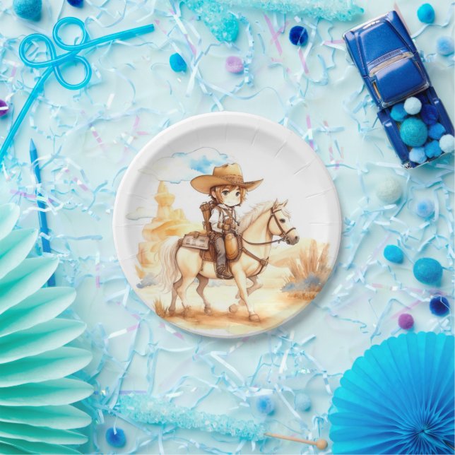 Rustic Watercolor Western Cowboy Baby Shower Paper Plate (Party)