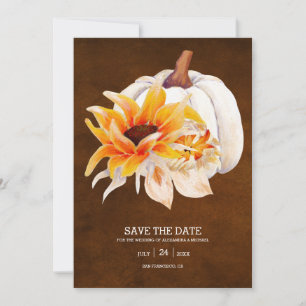 Rustic Watercolor White Pumpkin Sunflower Save The Date
