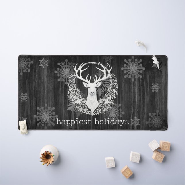 Rustic Watercolor White Reindeer Desk Mat (Kids Table)