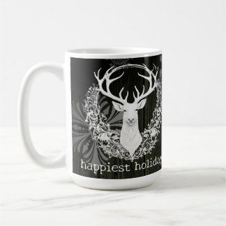 Rustic Watercolor White Reindeer | Green Coffee Mug