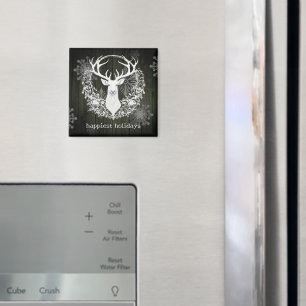 Rustic Watercolor White Reindeer   Green Magnet