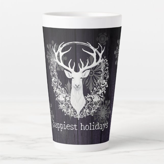 Rustic Watercolor White Reindeer | Purple Latte Mug (Front)