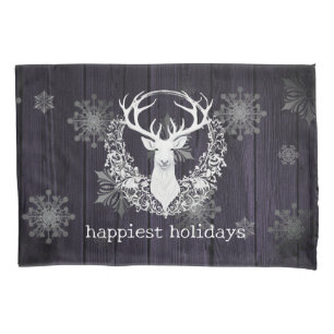 Rustic Watercolor White Reindeer   Purple Pillowcase