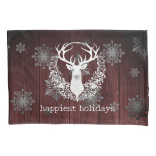 Rustic Watercolor White Reindeer   Red Pillowcase