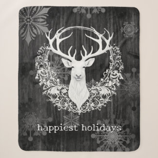 Rustic Watercolor White Reindeer Sherpa Blanket