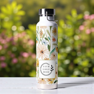 Rustic Watercolor Wild Flowers Add Logo Corporate Water Bottle