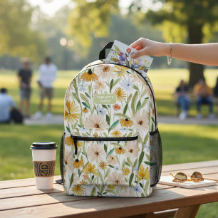 Rustic Watercolor Wild Flowers Personalised Name Printed Backpack