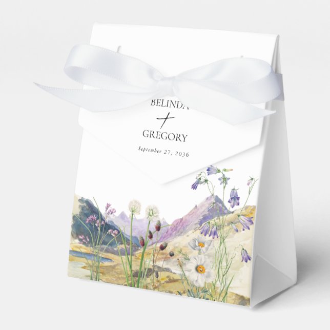 Rustic Watercolor Wildflower Mountain Wedding Favour Box (Front Side)
