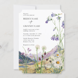 Rustic Watercolor Wildflower Mountain Wedding Invitation
