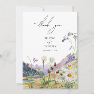 Rustic Watercolor Wildflower Mountain Wedding Thank You Card