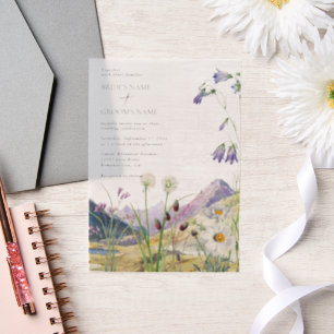 Rustic Watercolor Wildflower Mountain Wedding Vellum Invitations