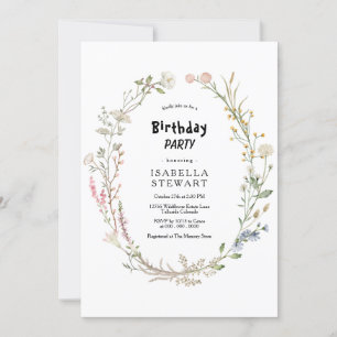 Rustic Watercolor Wildflower Spring BIrthday Party Invitation