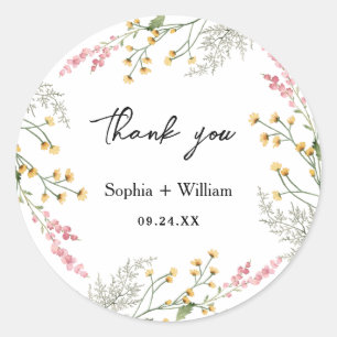 Rustic Watercolor Wildflower Theme Modern Wedding Classic Round Sticker