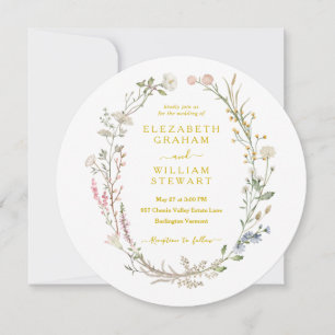 Rustic Watercolor Wildflower Theme Spring Wedding Invitation