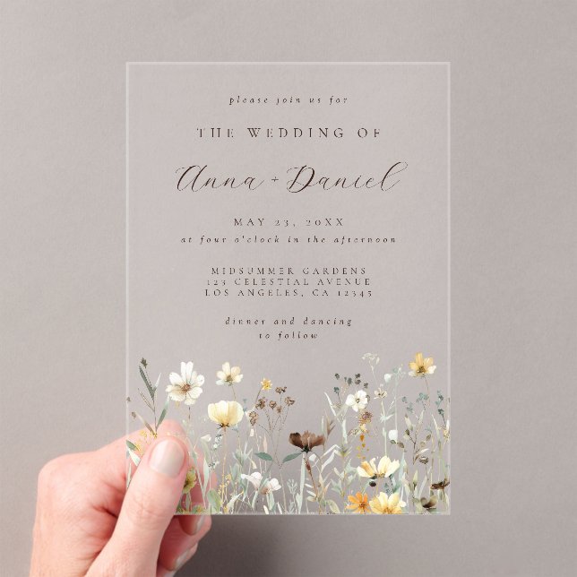 Rustic Watercolor Wildflower Wedding Acrylic Invitations (Insitu (Handheld))