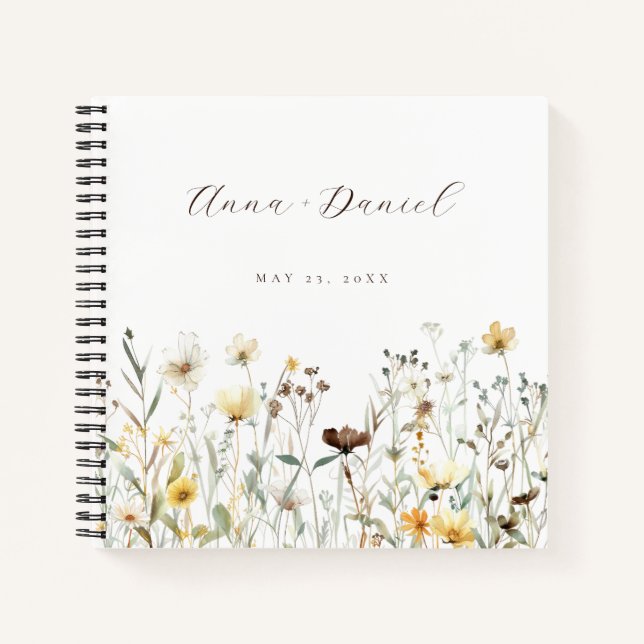 Rustic Watercolor Wildflower Wedding Guest Book (Front)