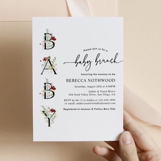 Rustic Watercolor Wildflowers Boho Baby Brunch Invitation (Creator Uploaded)