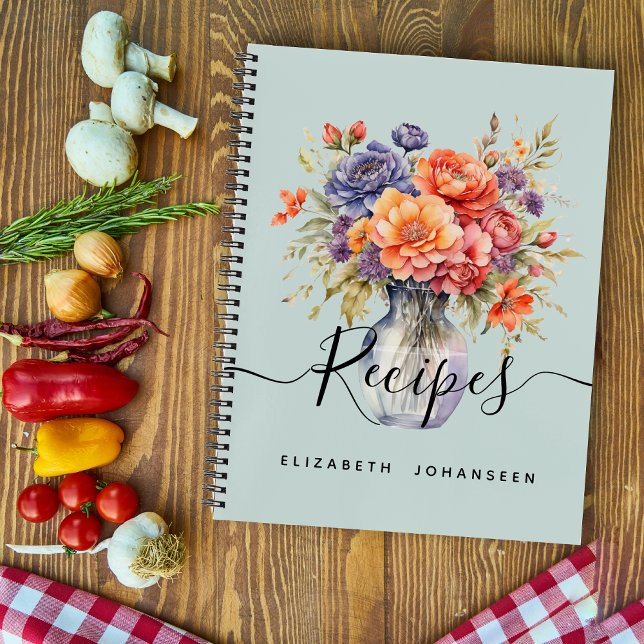 Rustic Watercolor Wildflowers Mason Jar Recipes Notebook (Creator Uploaded)