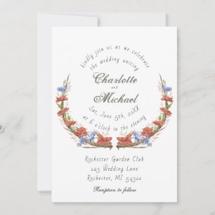 Rustic watercolor wildflowers wedding invitation
