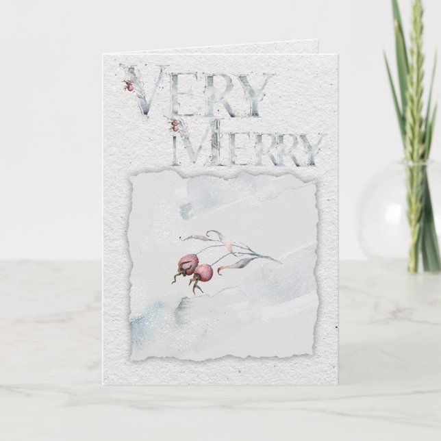 Rustic Watercolor Winter Berry Christmas Card (Front)