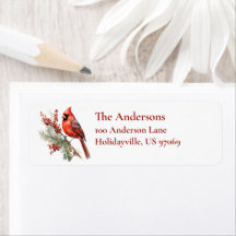Rustic Watercolor Winter Cardinal Holly Branch