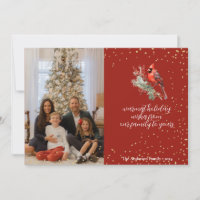 Rustic Watercolor Winter Cardinal Holly Branch