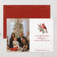 Rustic Watercolor Winter Cardinal Holly Branch