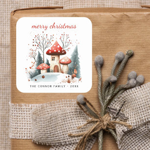 Rustic Watercolor Winter Woodland Merry Christmas Square Sticker