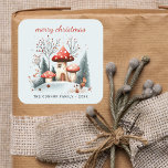 Rustic Watercolor Winter Woodland Merry Christmas Square Sticker<br><div class="desc">For friends and family at Christmas,  Merry Christmas watercolor winter woodland sticker,  which can be easily personalised. For your gift wrap or envelope seal needs this Christmas.</div>