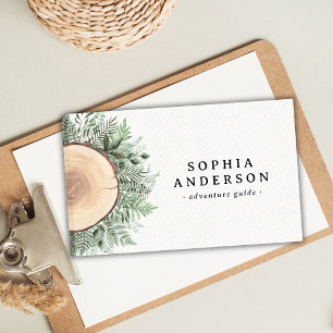 Rustic Watercolor Wood Outdoor Adventure Guide Business Card