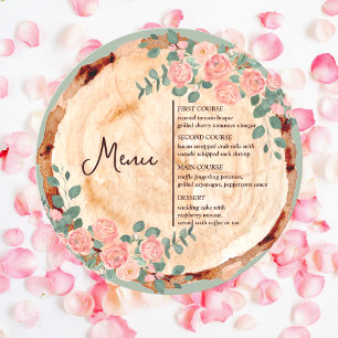 Rustic Watercolor Wood Slice Sage Green Wedding Menu