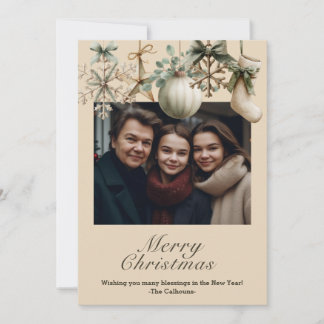 Rustic Watercolor Wooden Snowflake Christmas Photo Holiday Card