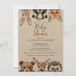 Rustic Watercolor Woodland Animals Baby Shower Invitation