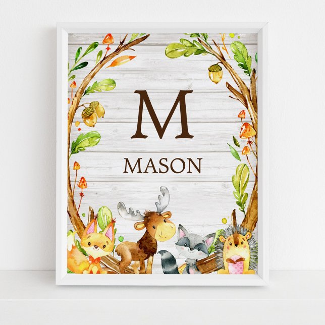 Rustic Watercolor Woodland Animals Personalized Poster (Creator Uploaded)